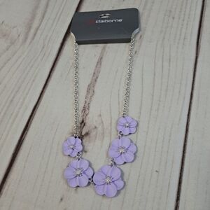 Liz Claiborne Purple and Silver Tone Floral Necklace